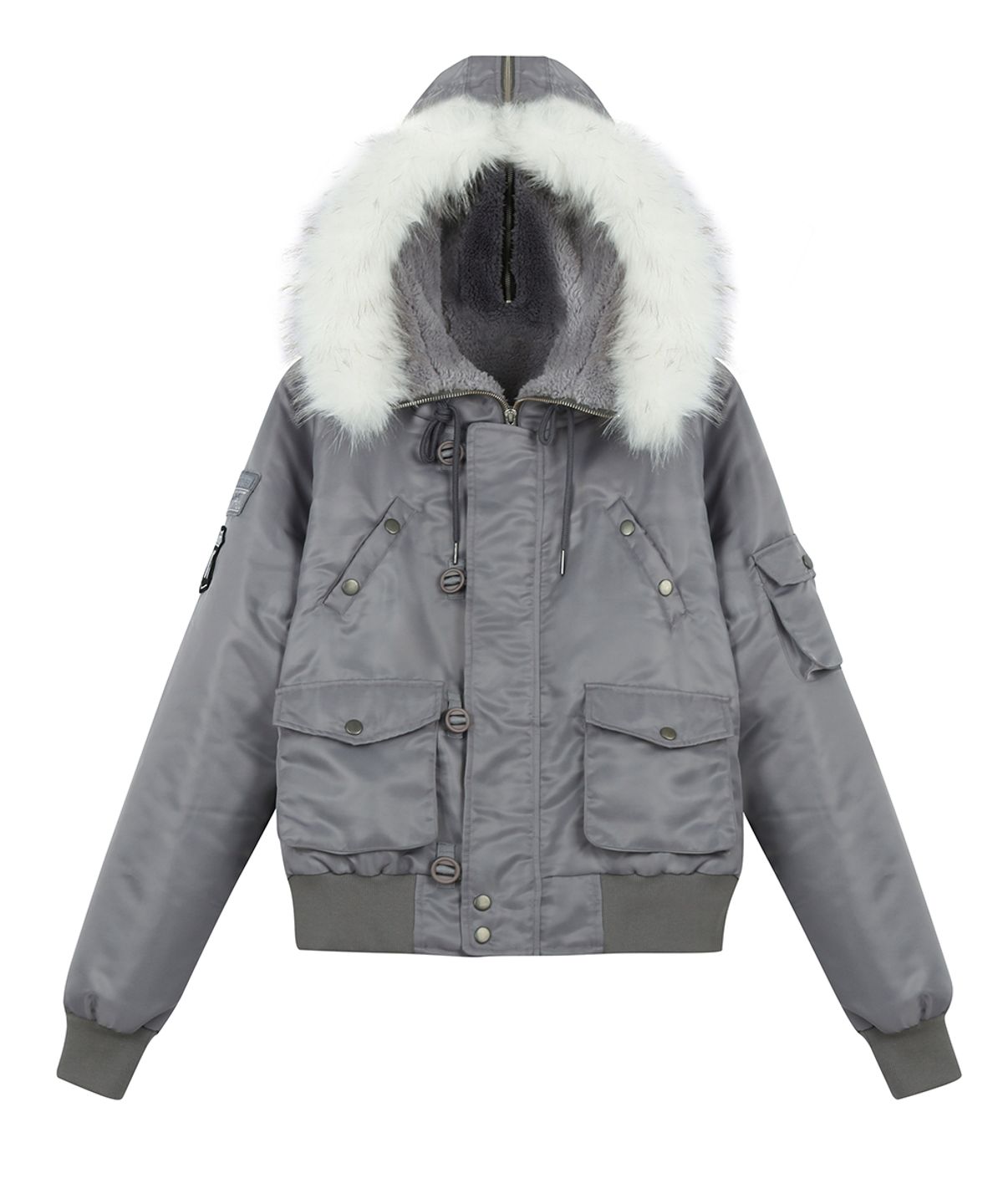 러브이즈트루(LUVISTRUE) RL FUR TRIM PATCH BOMBER JACKET(GRAY)