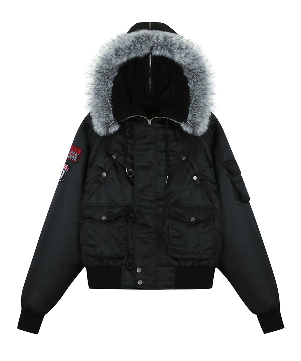 러브이즈트루(LUVISTRUE) RL FUR TRIM PATCH BOMBER JACKET(BLACK)