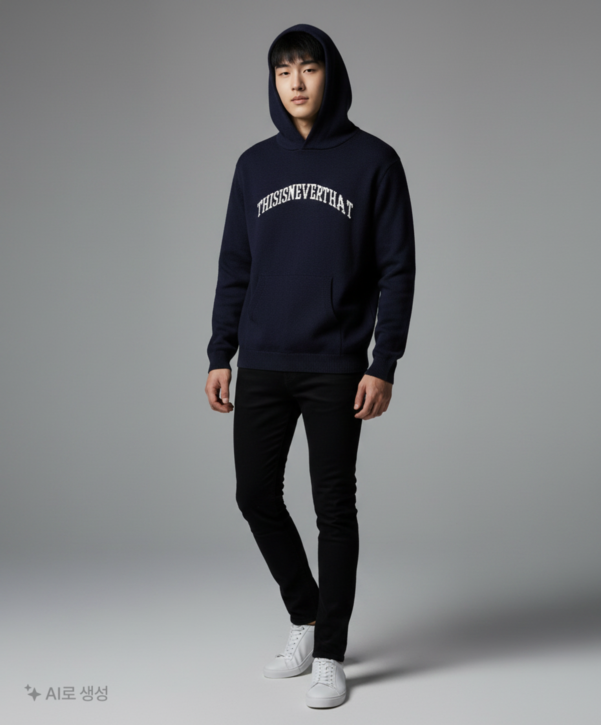 디스이즈네버댓(THISISNEVERTHAT) Arch-Logo Knit Hoodie Charcoal XL