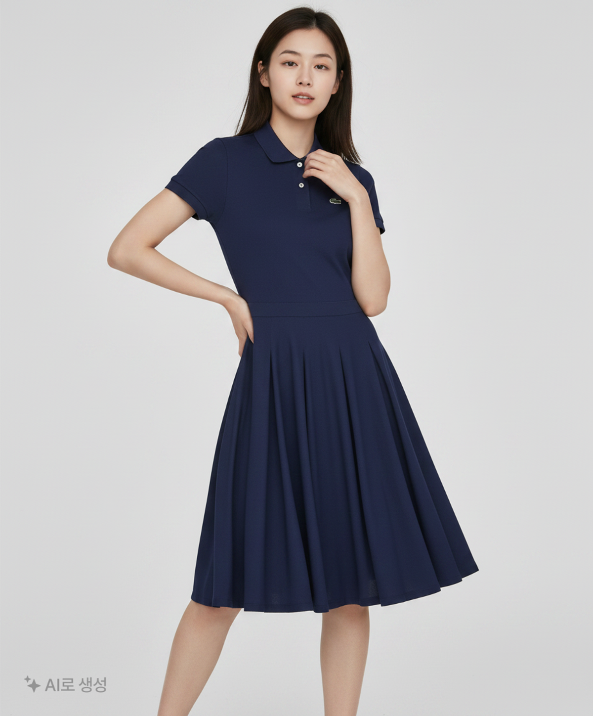 라코스테(LACOSTE) 여성 허리 밴딩 반팔 폴로 원피스 34