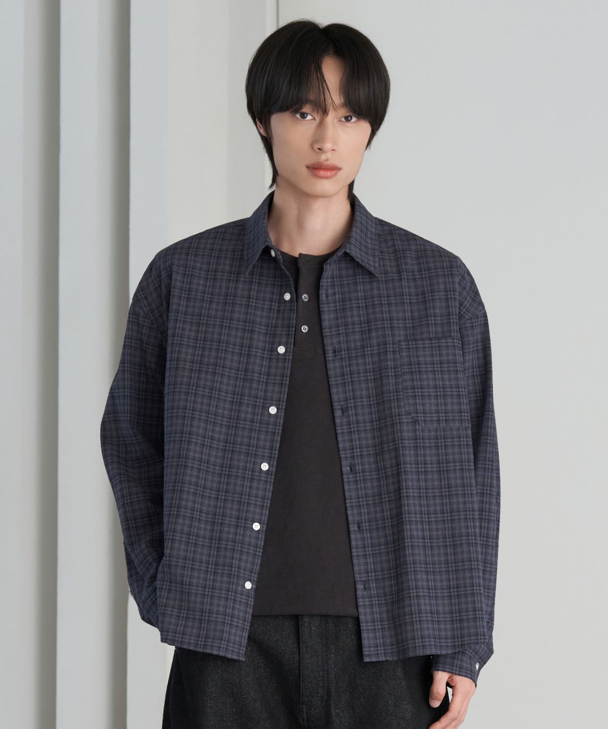 효지(HYOJI) 26 FW 세미 크롭 체크 셔츠 (4컬러)
