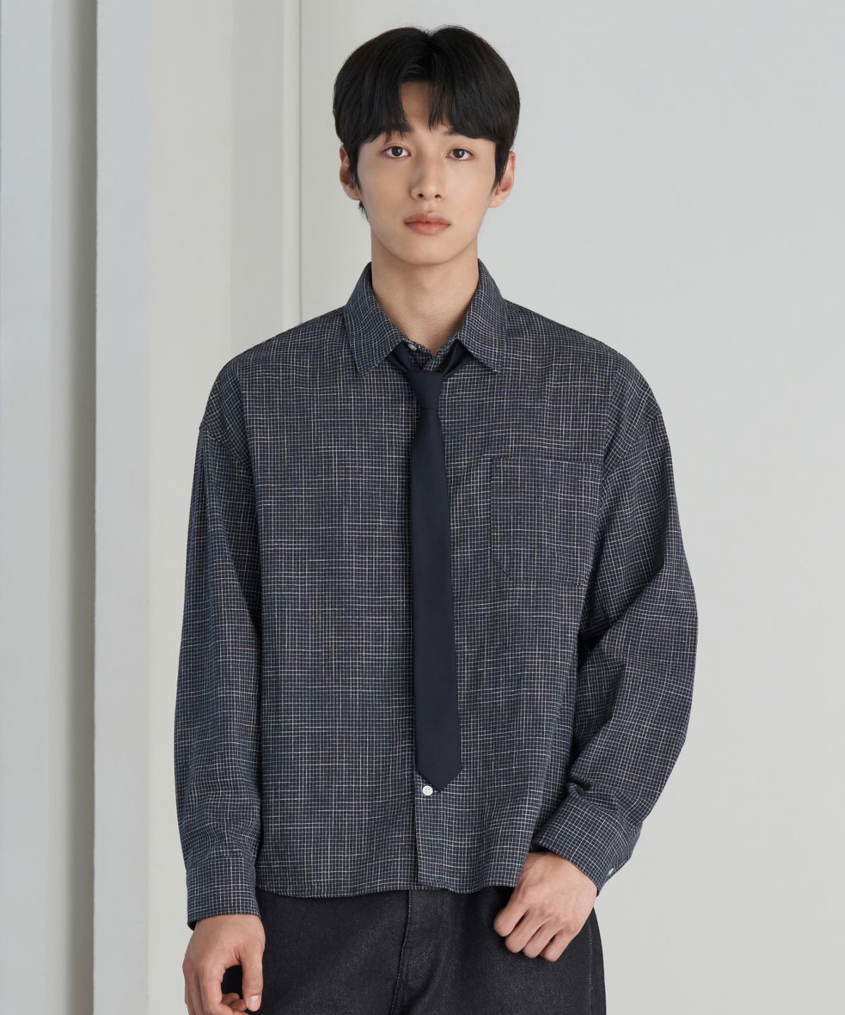 효지(HYOJI) 26 FW 세미 크롭 체크 셔츠 (4컬러)