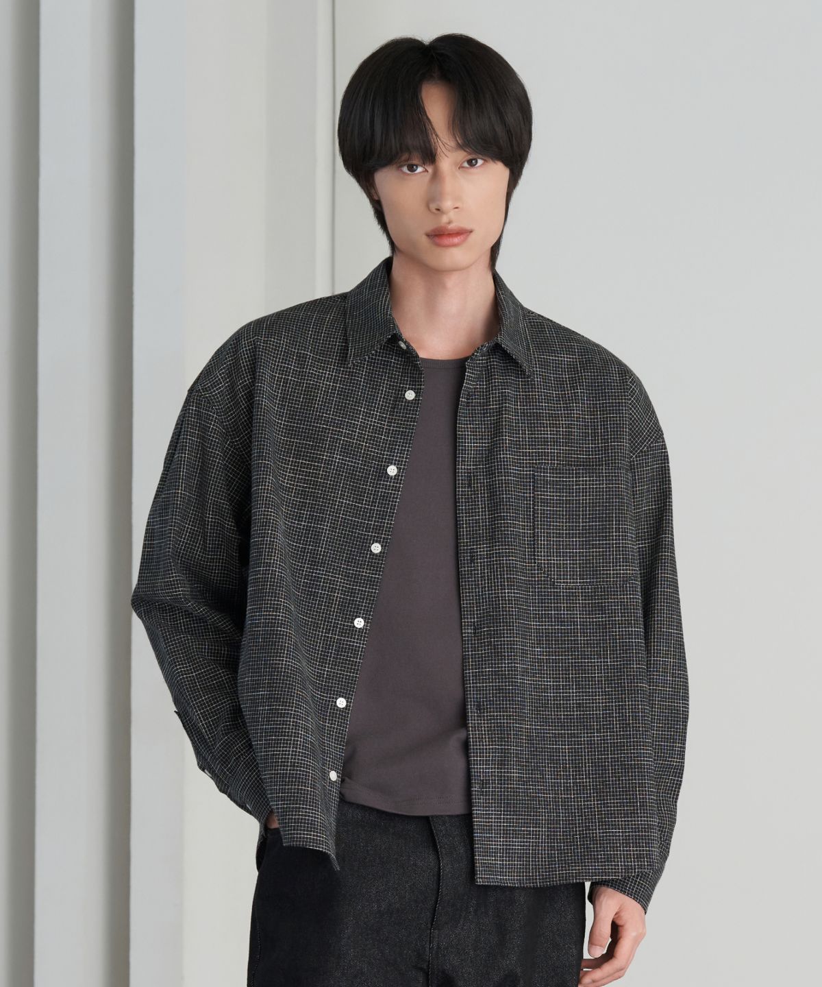 효지(HYOJI) 26 FW 세미 크롭 체크 셔츠 (4컬러)