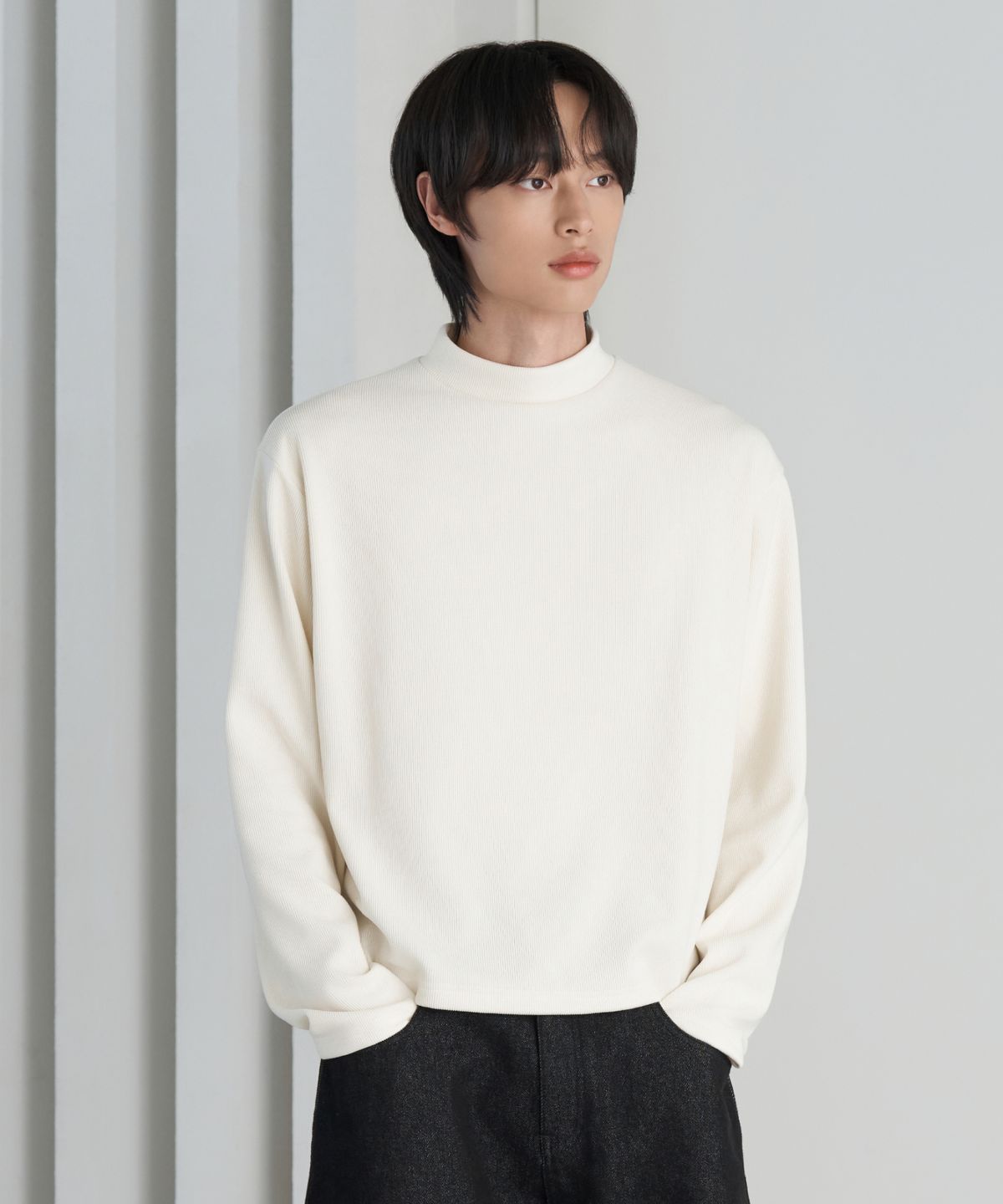 효지(HYOJI) 26 FW 골지 모크넥 크롭 티셔츠 (3컬러)