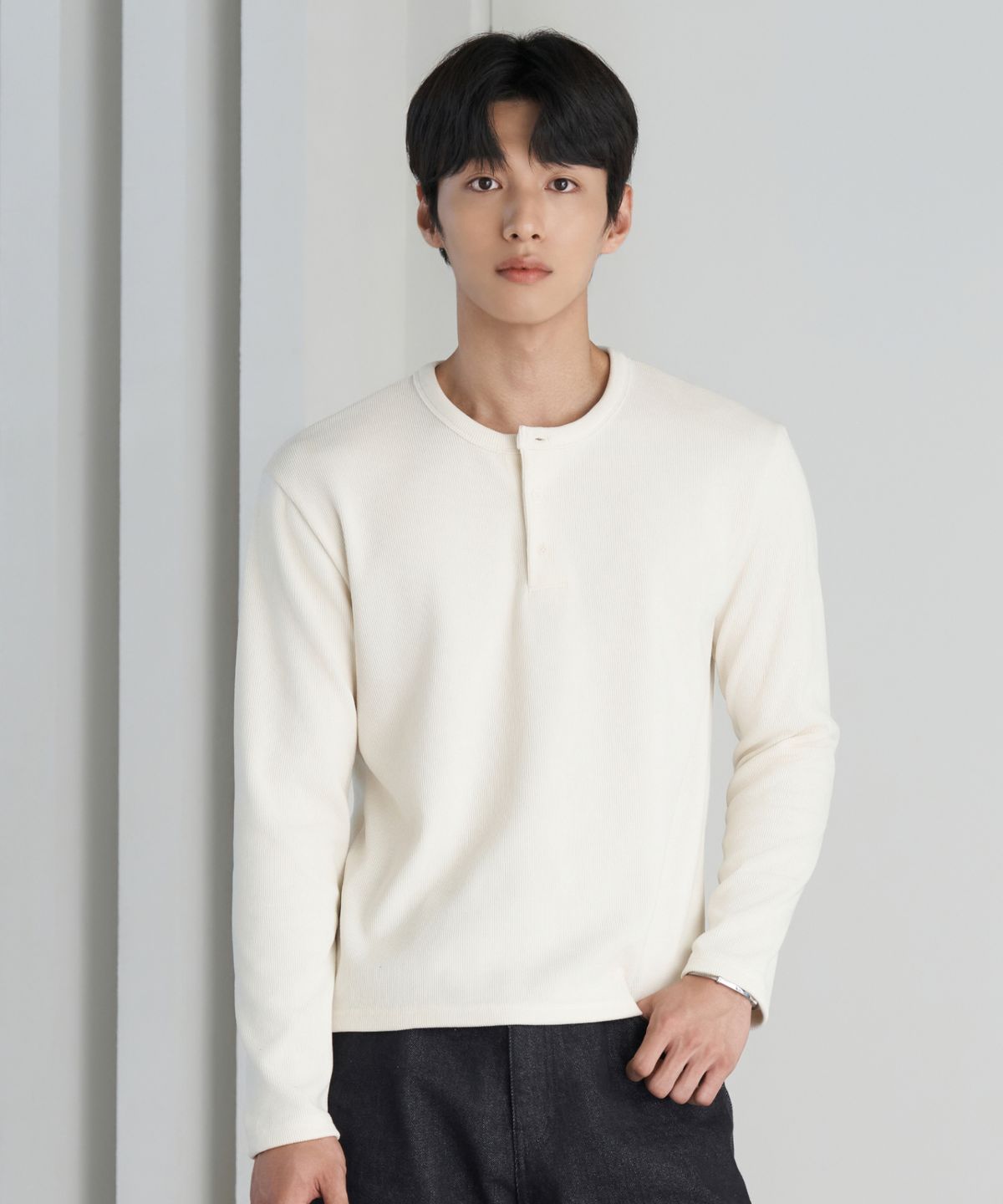 효지(HYOJI) 26 FW 골지 헨리넥 크롭 티셔츠 (3컬러)