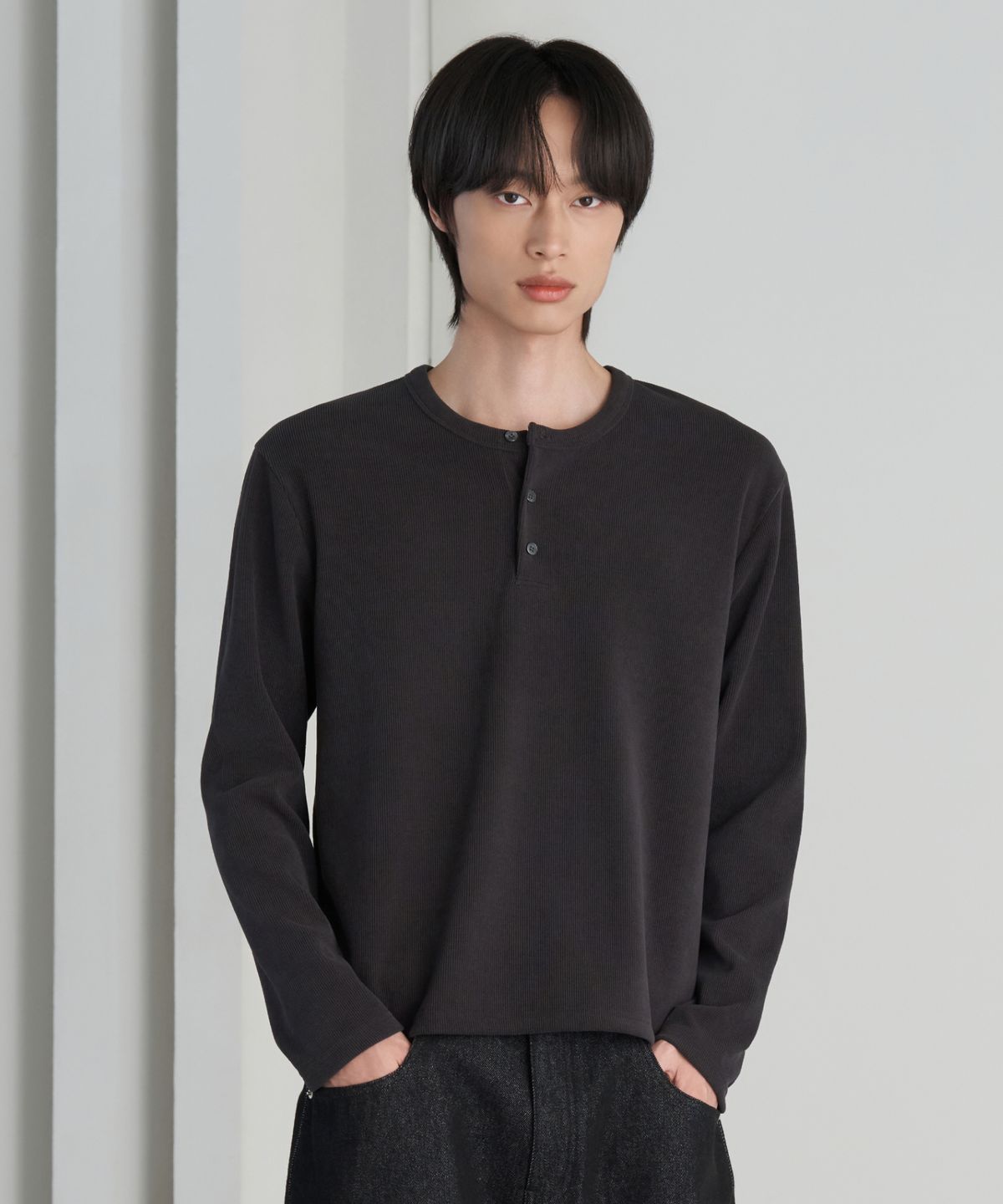 효지(HYOJI) 26 FW 골지 헨리넥 크롭 티셔츠 (3컬러)