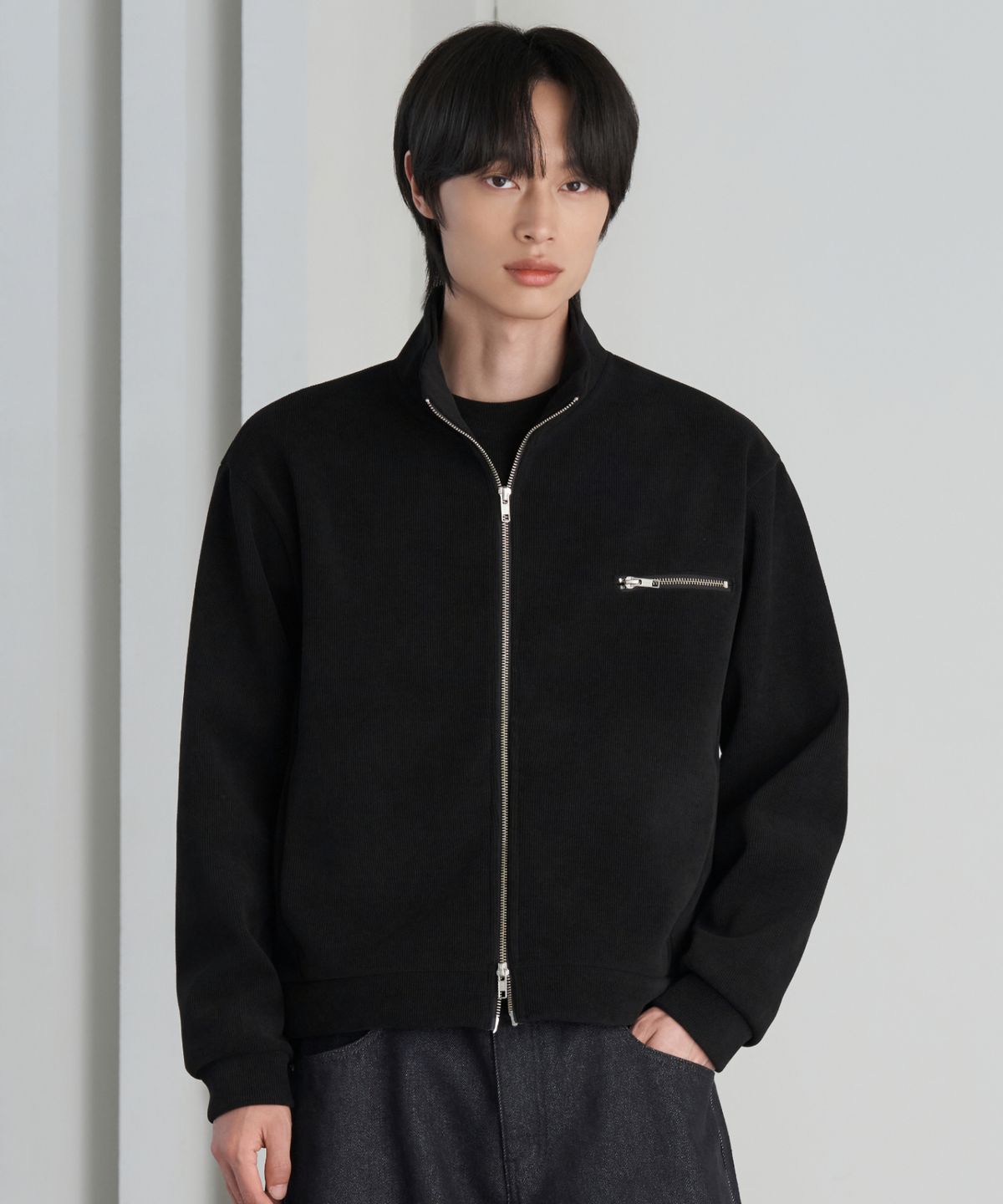 효지(HYOJI) 26 FW 골지 크롭 자켓 커브드 팬츠 셋업 세트 (블랙)