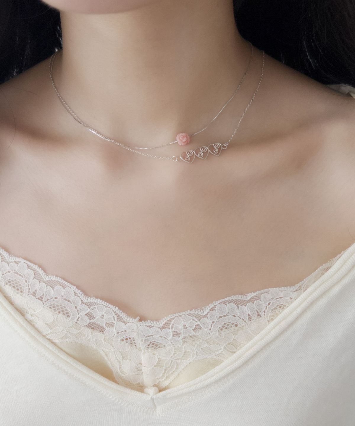 페어오브러브(PAIR OF LOVE) Pink Rose Necklace