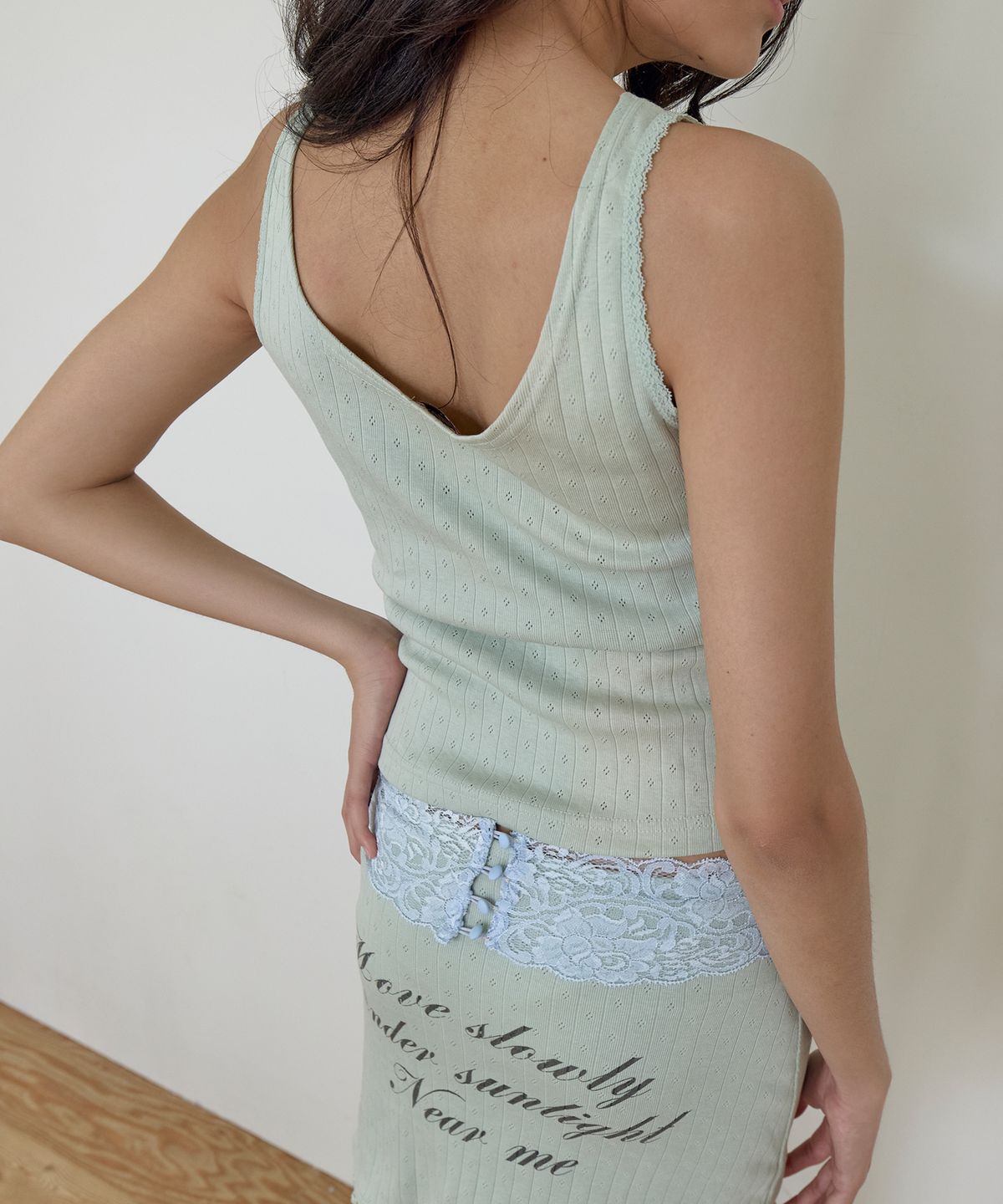 페이네틱(PAINETIC) Lace-Trim Printed Cami (MINT)