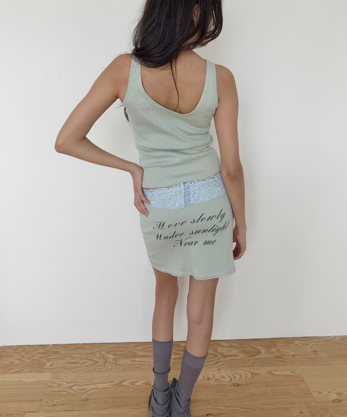 페이네틱(PAINETIC) Lace-Trim Printed Cami (MINT)