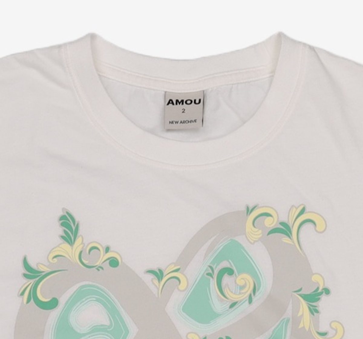 아모우(AMOU) Art Nouveau heart half T-shirts white 2