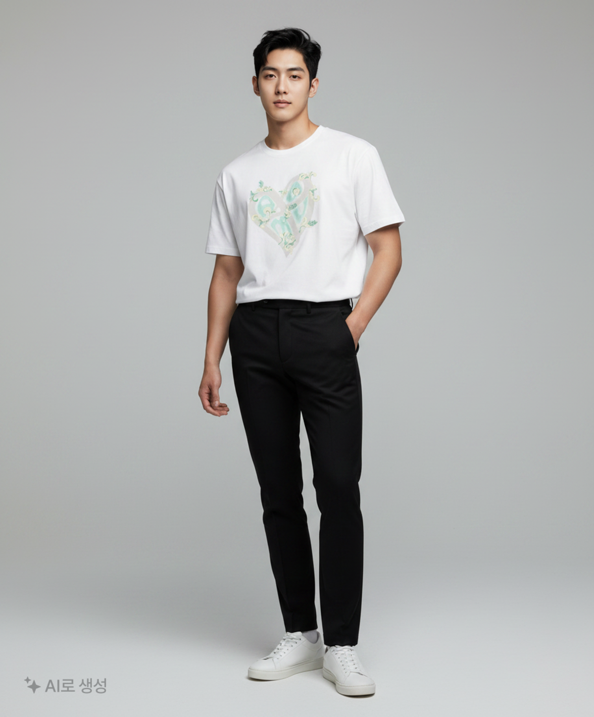아모우(AMOU) Art Nouveau heart half T-shirts white 2
