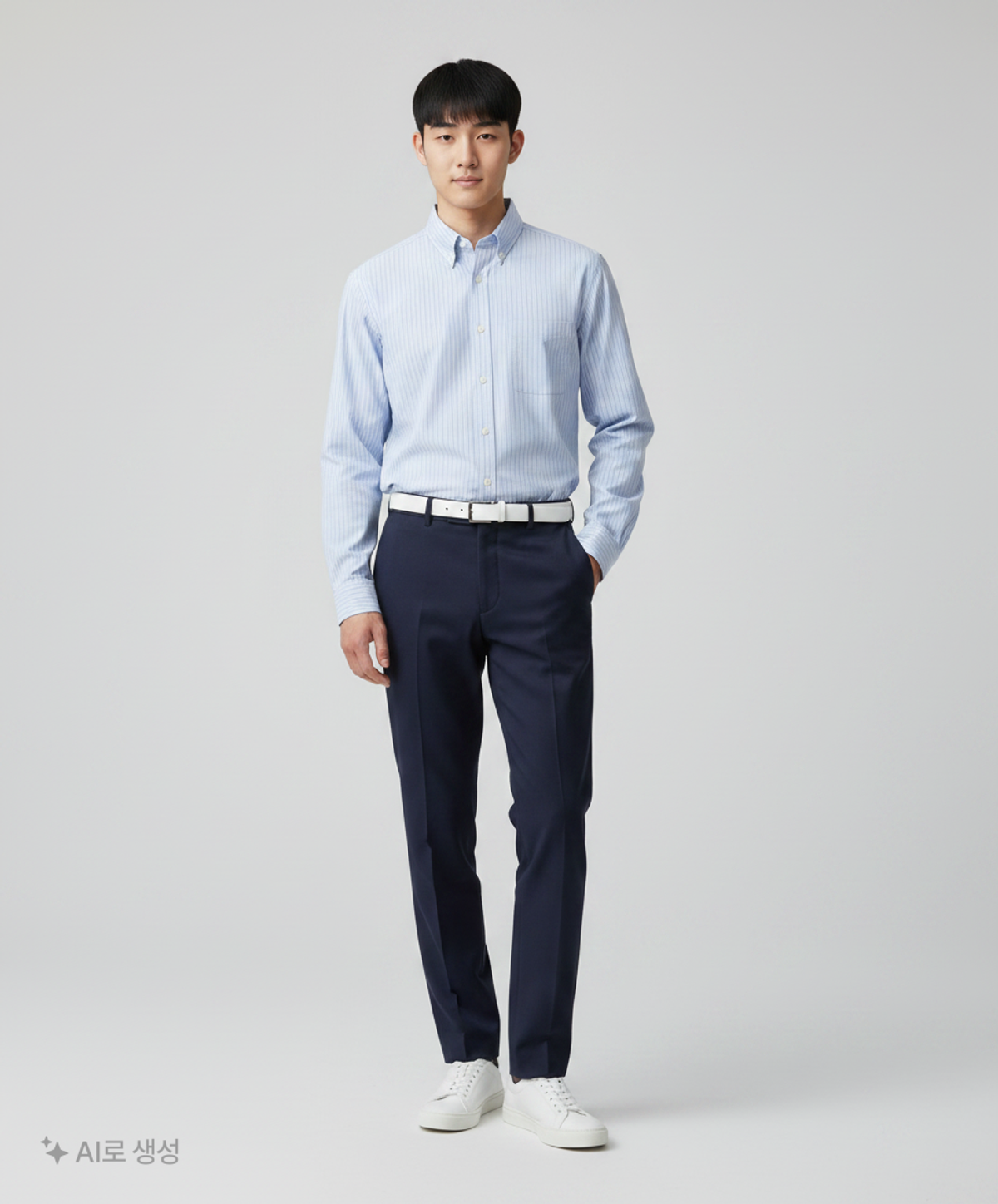 쿠어(COOR) 멀티 핀 스트라이프 오버사이즈 셔츠 (블루) 3XL