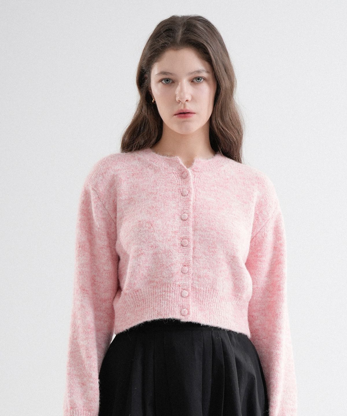블레티(VLETI) Wool Color Mixed Knit Round Cardigan (Light_pink)