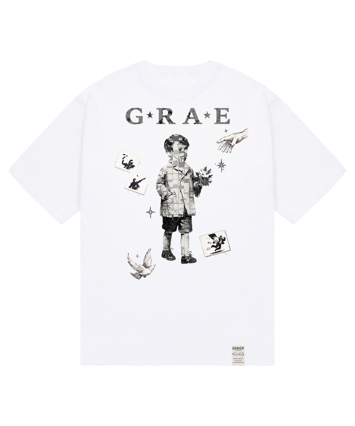그레이버 오디너리(GRAVER ORDINARY) [ODNR UNISEX]Grae Peace 반팔 티셔츠_WHITE