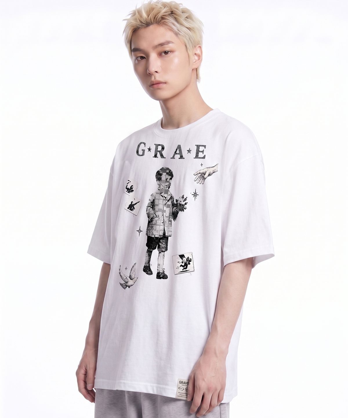 그레이버 오디너리(GRAVER ORDINARY) [ODNR UNISEX]Grae Peace 반팔 티셔츠_WHITE