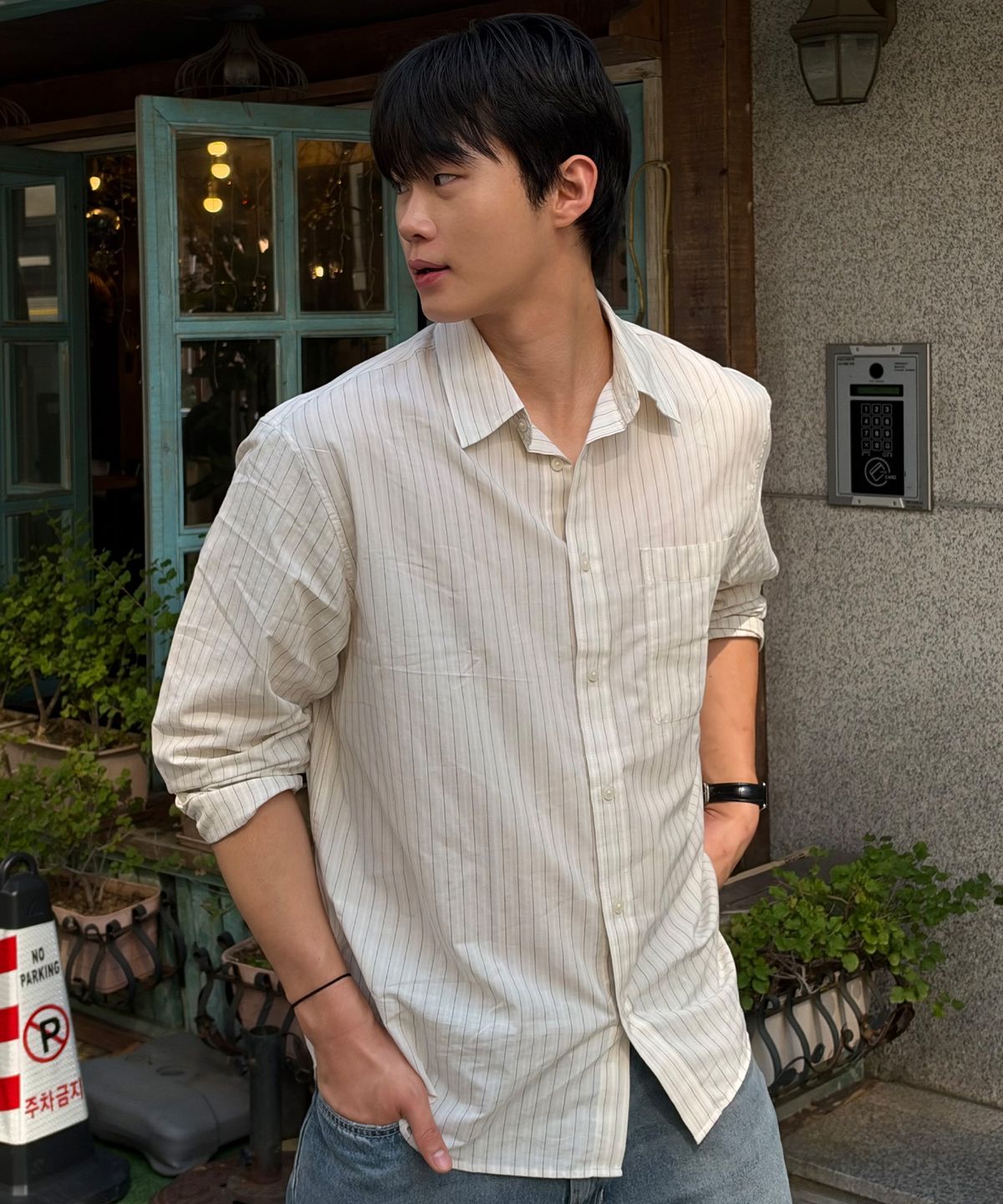 마인드브릿지(MINDBRIDGE) [COUTURE]스트라이프 오버핏 긴팔 포켓 셔츠 - 3color