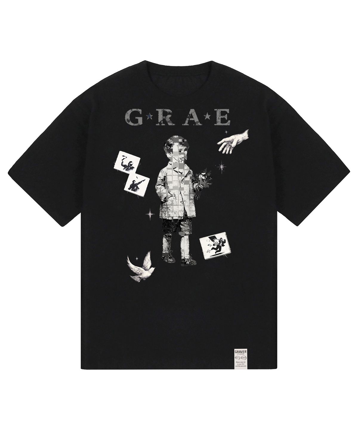 그레이버 오디너리(GRAVER ORDINARY) [ODNR UNISEX]Grae Peace 반팔 티셔츠_BLACK