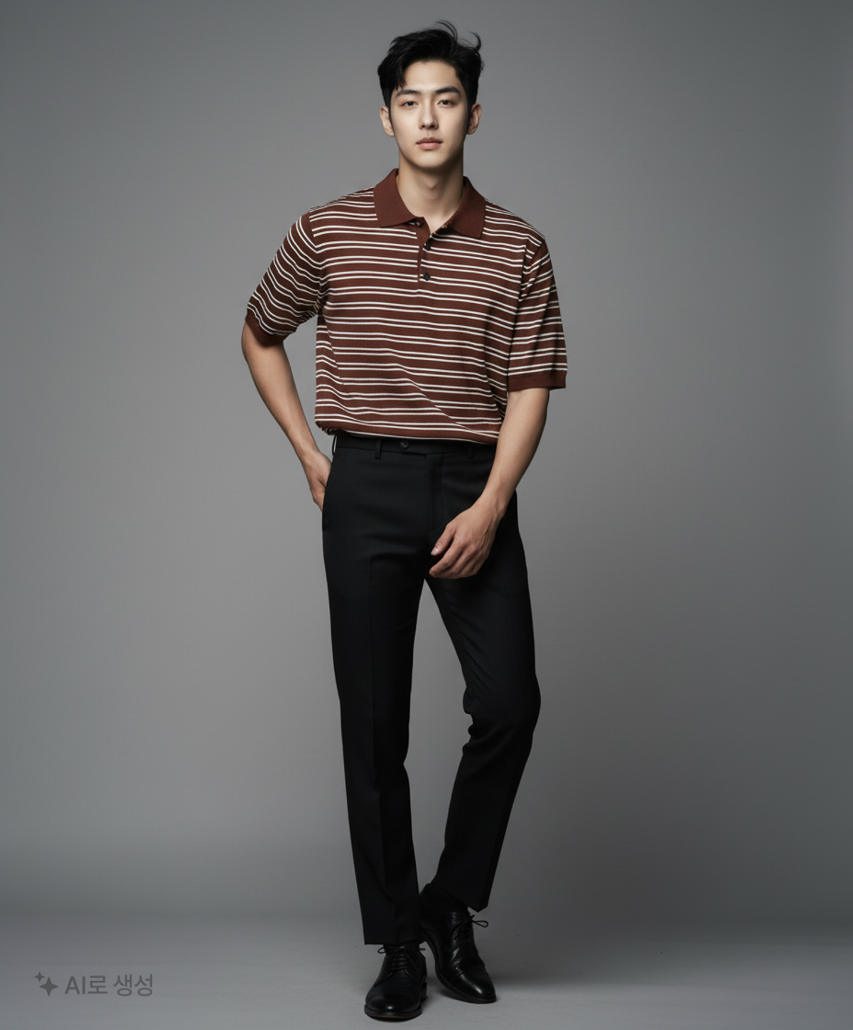 토피(TOFFEE) 더블 스트라이프 카라 하프 니트 (BROWN) L