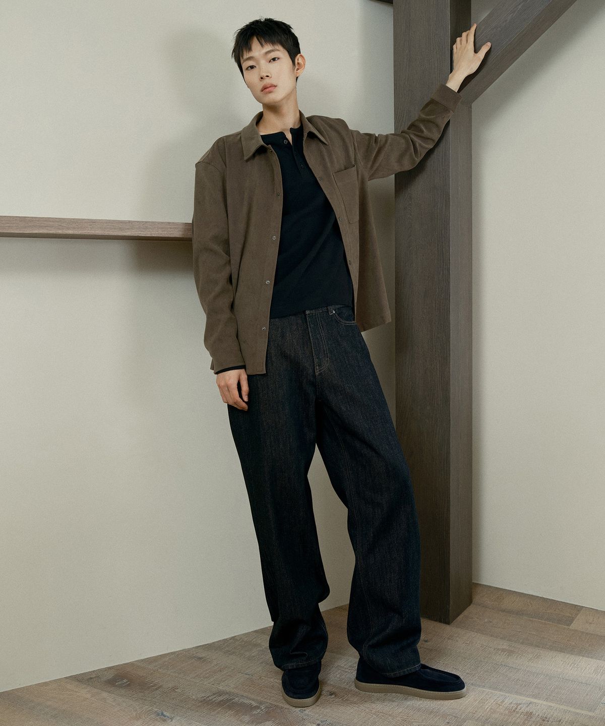 마인드브릿지(MINDBRIDGE) [COUTURE]스웨이드 세미 오버핏 셔츠형 자켓 - 2color