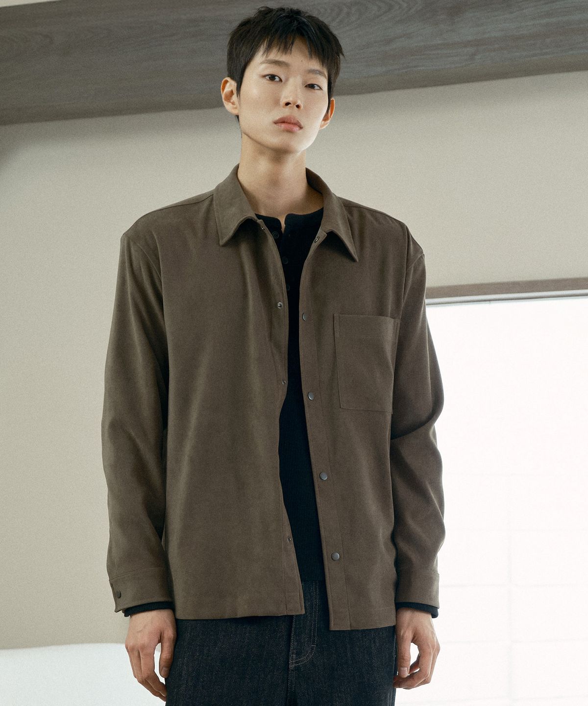 마인드브릿지(MINDBRIDGE) [COUTURE]스웨이드 세미 오버핏 셔츠형 자켓 - 2color