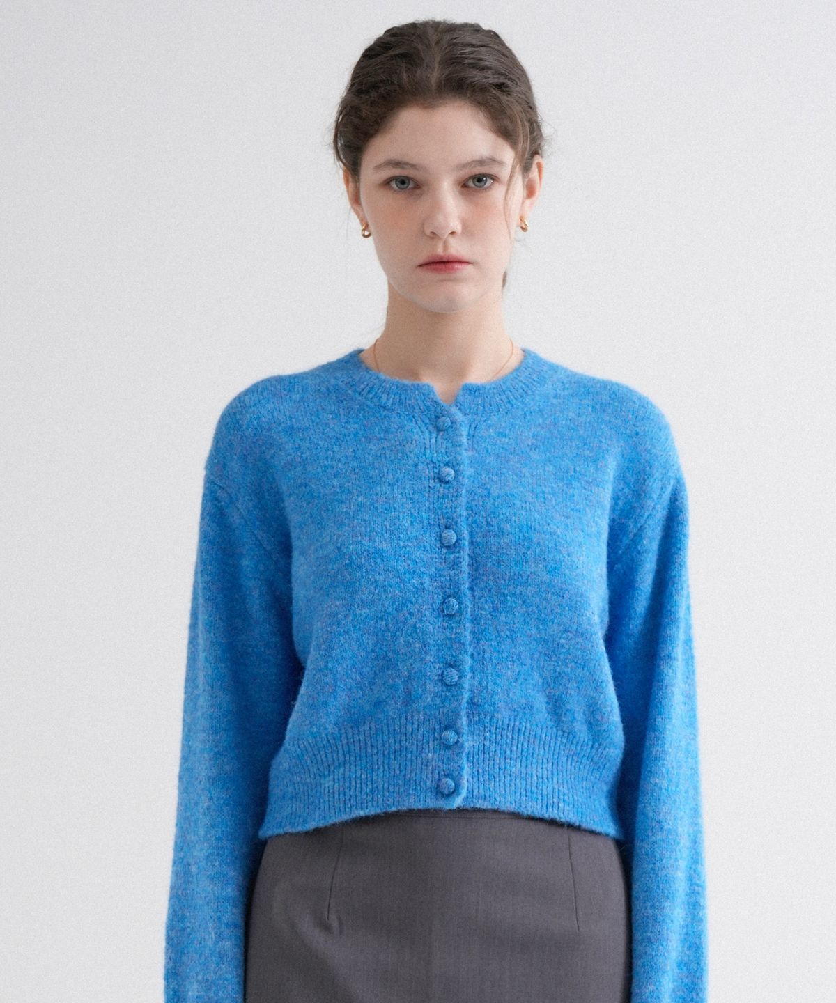 블레티(VLETI) Wool Color Mixed Knit Round Cardigan (Blue_melange)