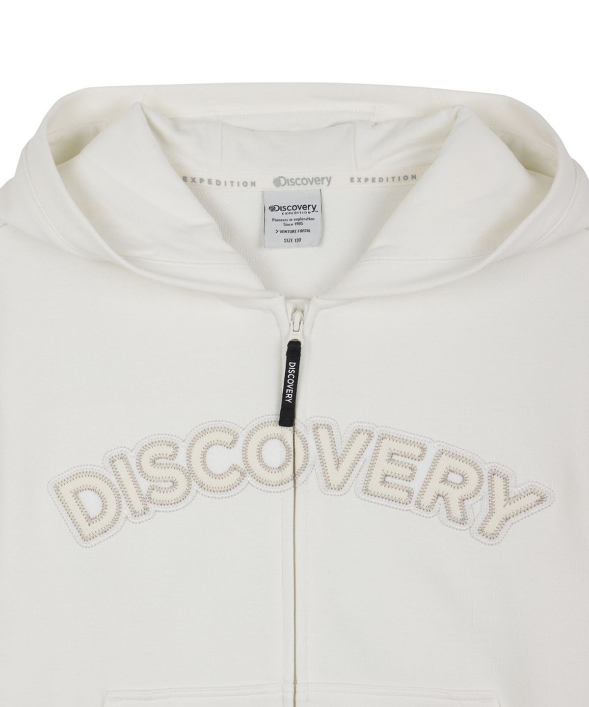 디스커버리 키즈(DISCOVERY KIDS) 키즈 에센셜 로고 후드 집업 (IVORY)
