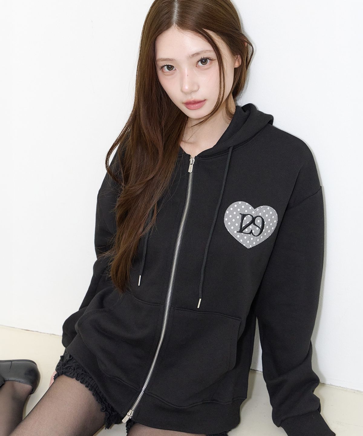 일리고(ILLIGO) 129 도트 후드 집업 블랙