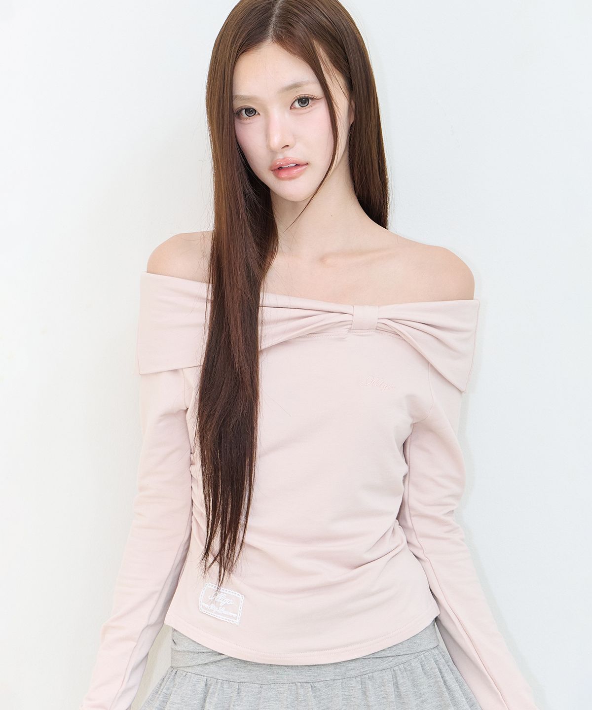 일리고(ILLIGO) 보우 오프숄더 롱슬리브 핑크