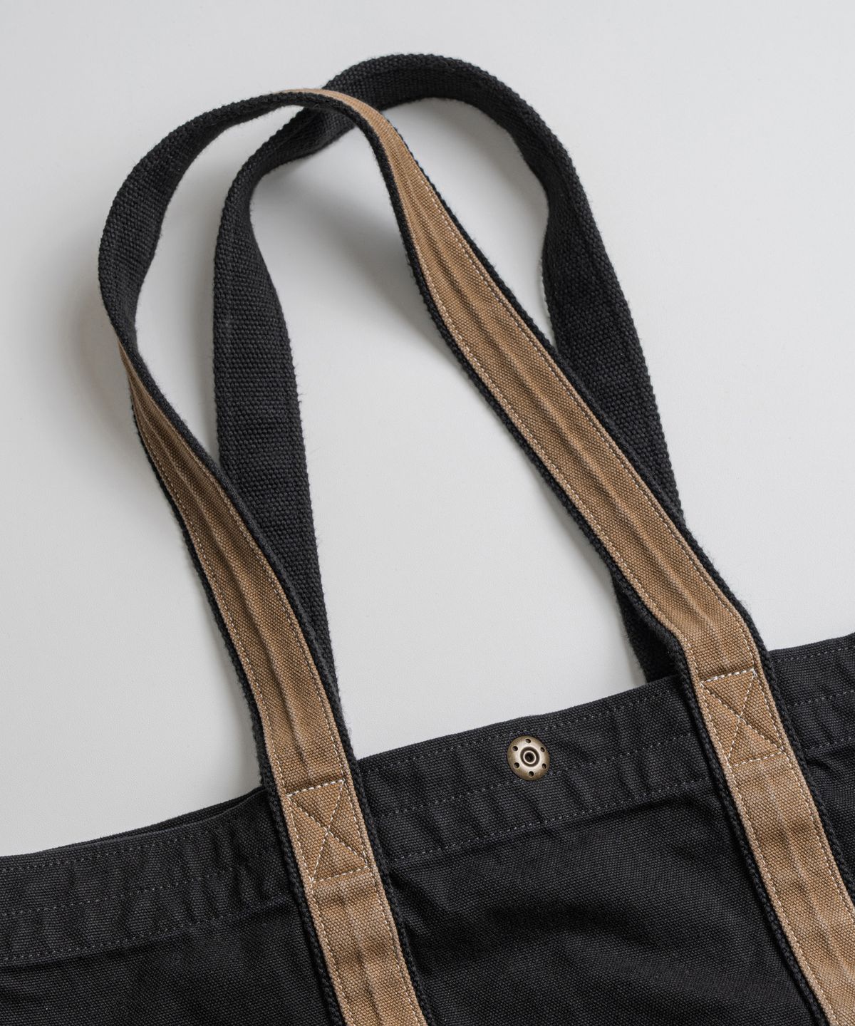 비헤비어(BEHEAVYER) WASHED CANVAS TOTE BAG black/brown