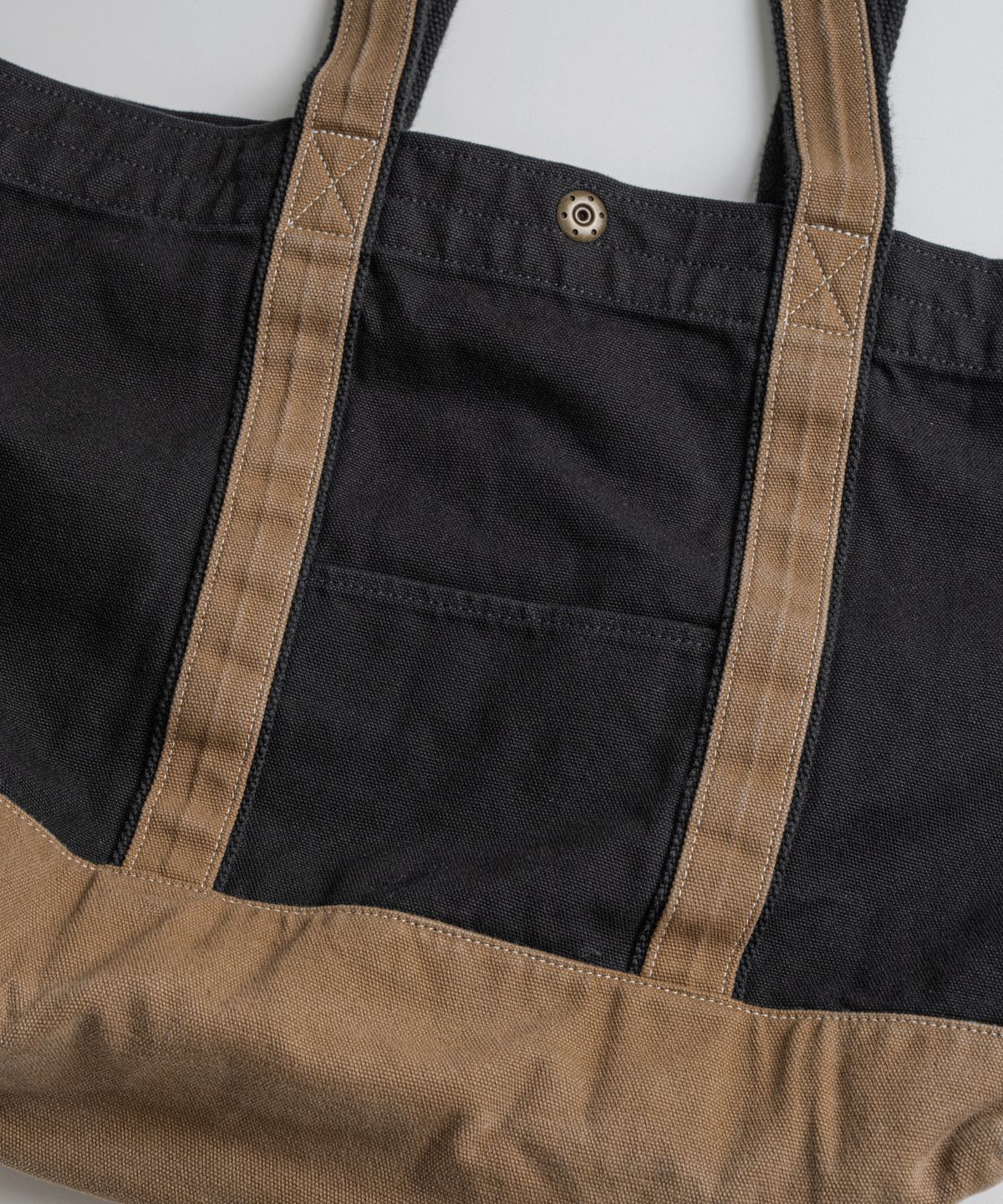 비헤비어(BEHEAVYER) WASHED CANVAS TOTE BAG black/brown