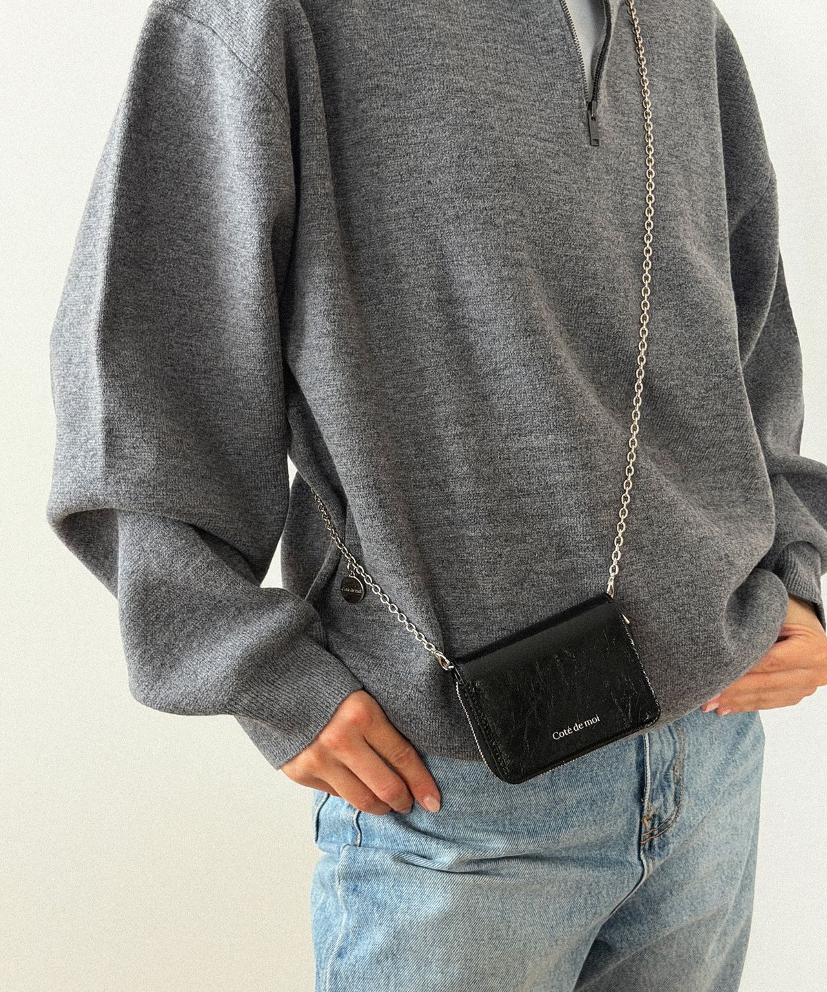 꼬떼드무아(COTEDEMOI) Page Zip Chain Wallet - Black