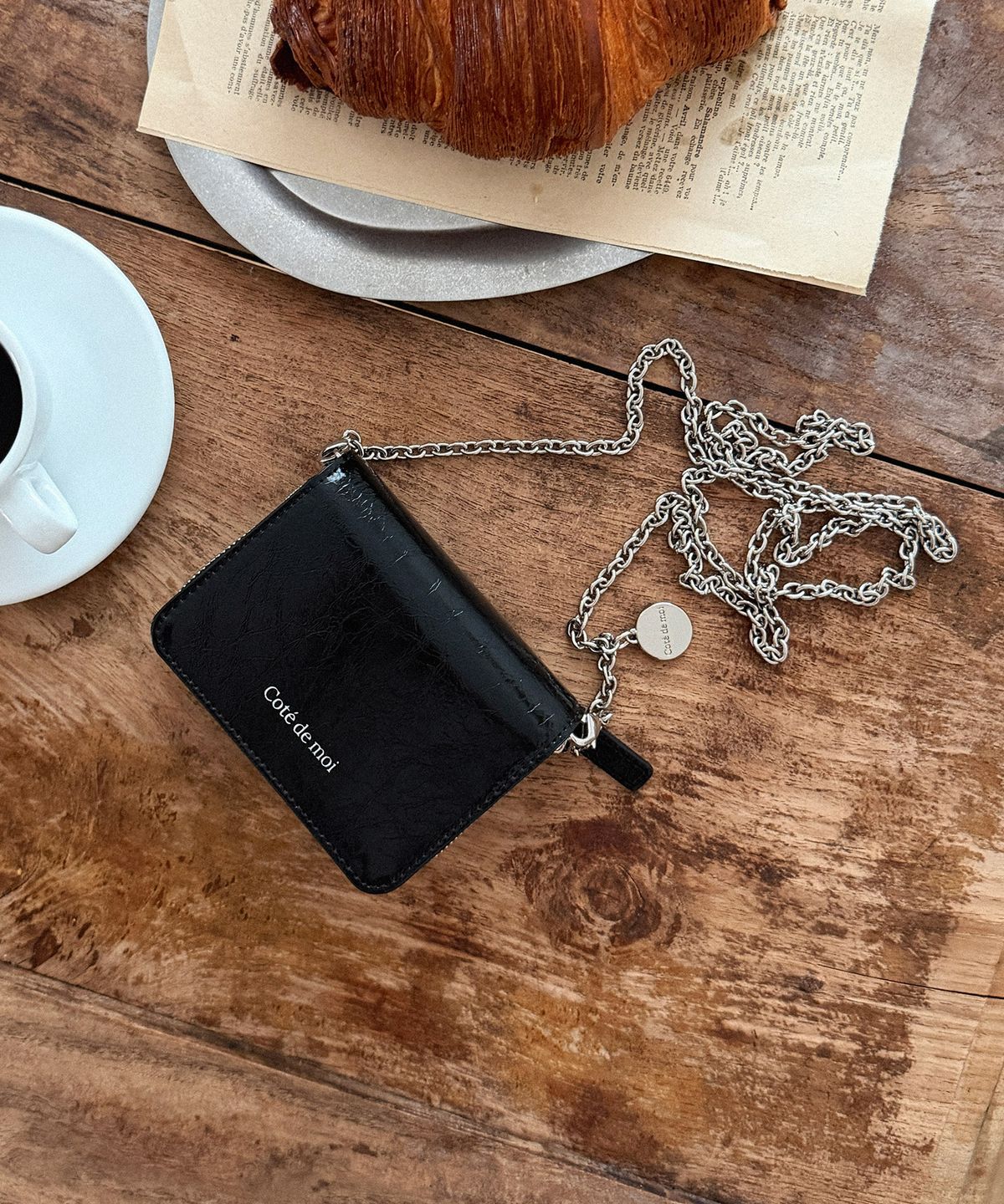 꼬떼드무아(COTEDEMOI) Page Zip Chain Wallet - Black