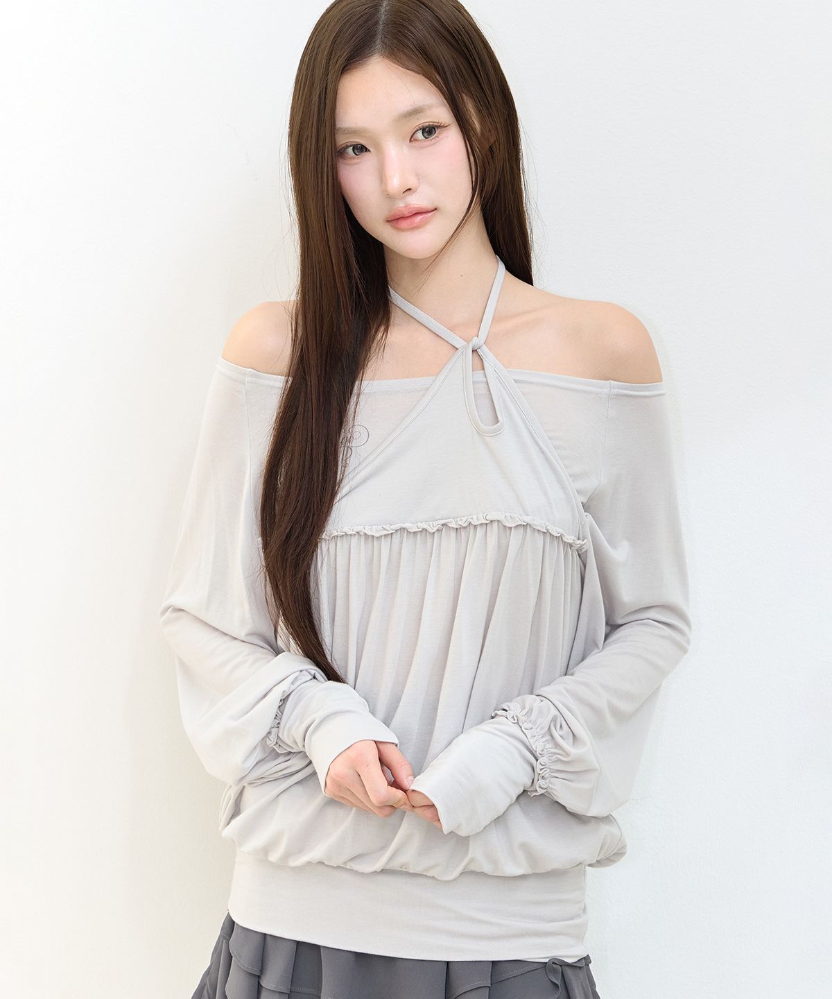 일리고(ILLIGO) 시어 스트랩 롱슬리브 그레이
