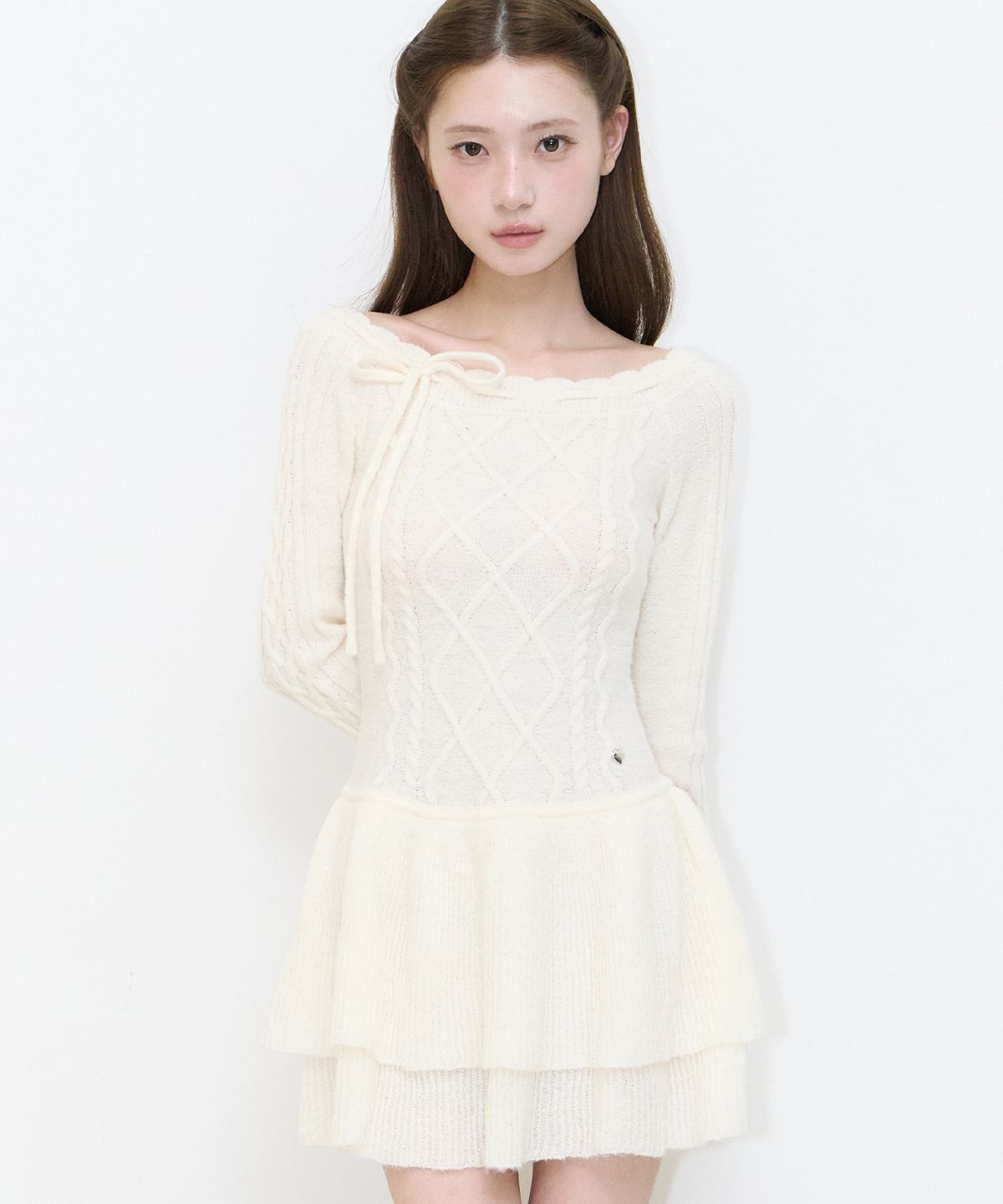 일리고(ILLIGO) 오프숄더 캉캉 원피스 아이보리