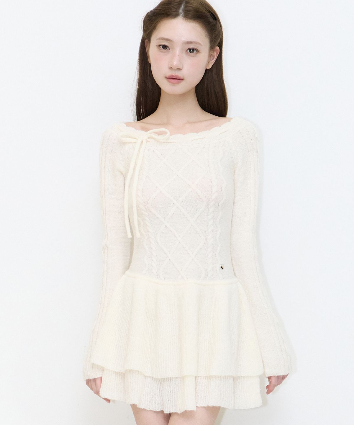 일리고(ILLIGO) 오프숄더 캉캉 원피스 아이보리