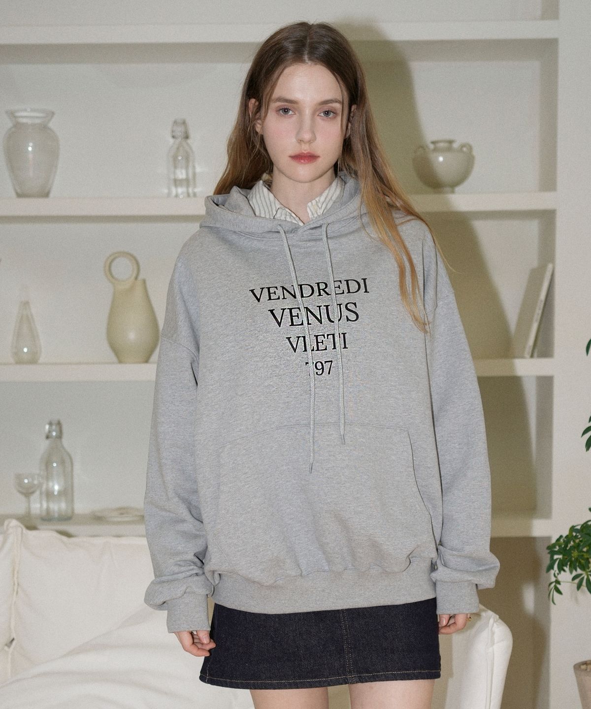 블레티(VLETI) Tentadumble Oversized Logo Hoodie (Gray)