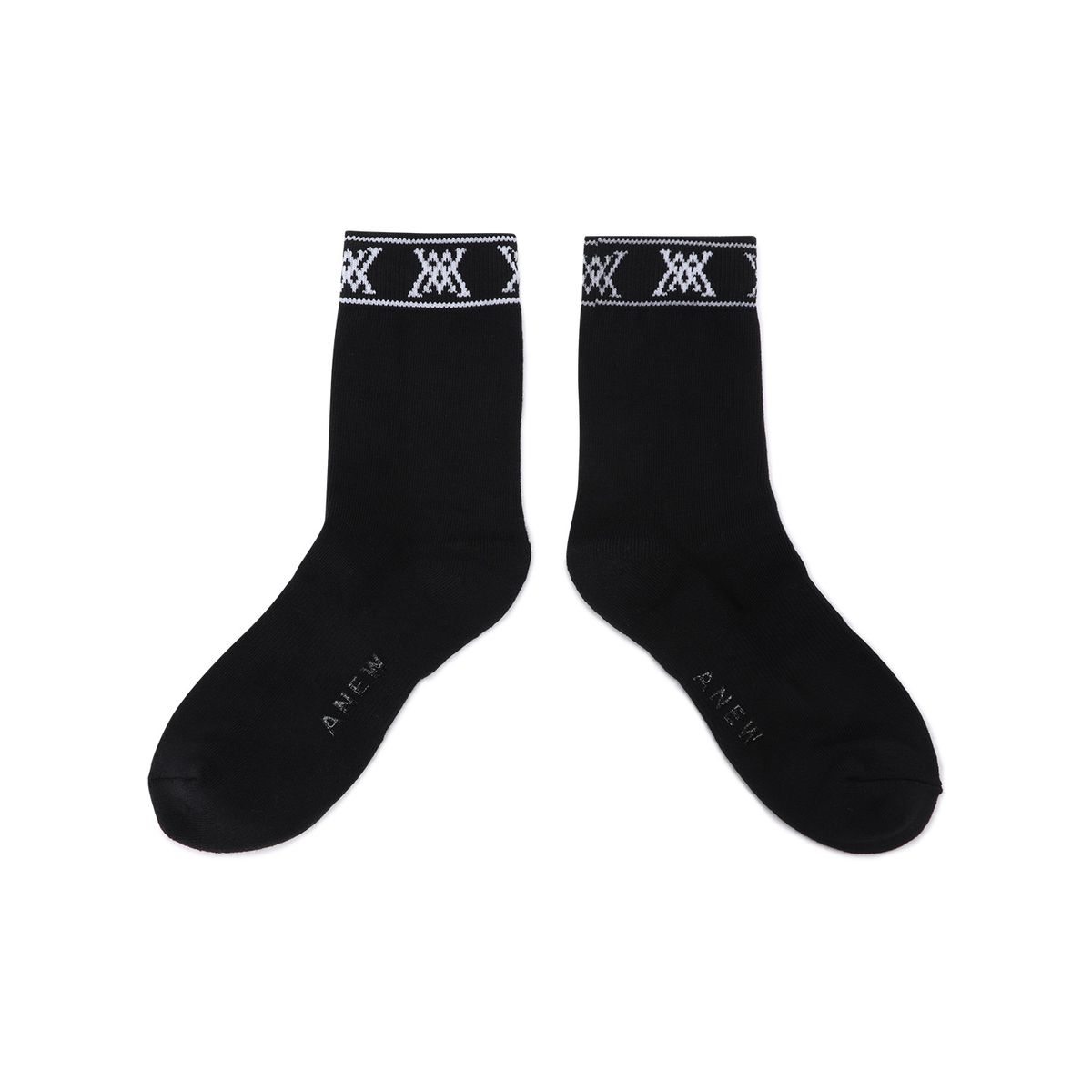 어뉴골프(ANEW GOLF) MEN STRIPE LOGO MIDDLE SOCKS_BK