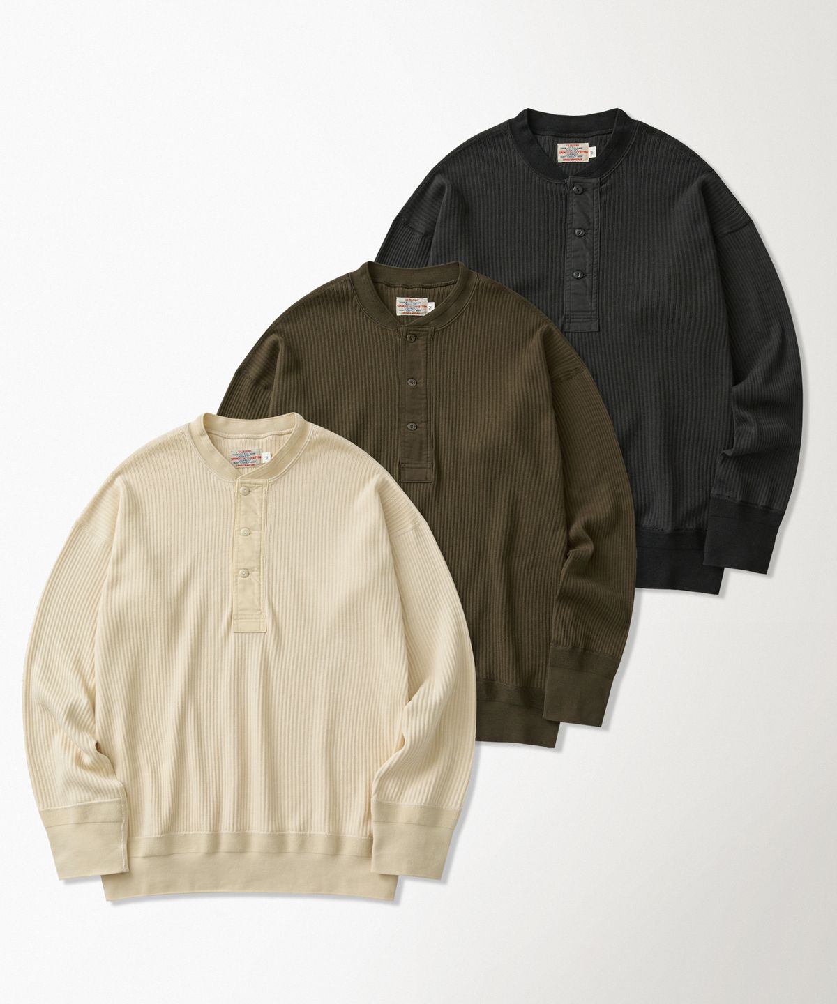 브론슨(BRONSON) Ribbed Long Sleeve Henley Shirt Black