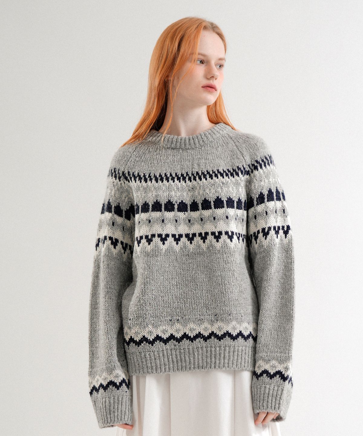 블레티(VLETI) Wool Jacquard Round Knit (Gray)