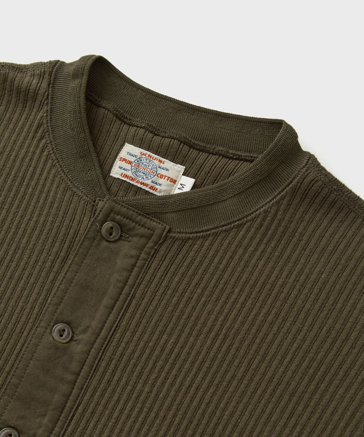 브론슨(BRONSON) Ribbed Long Sleeve Henley Shirt Olive Brown