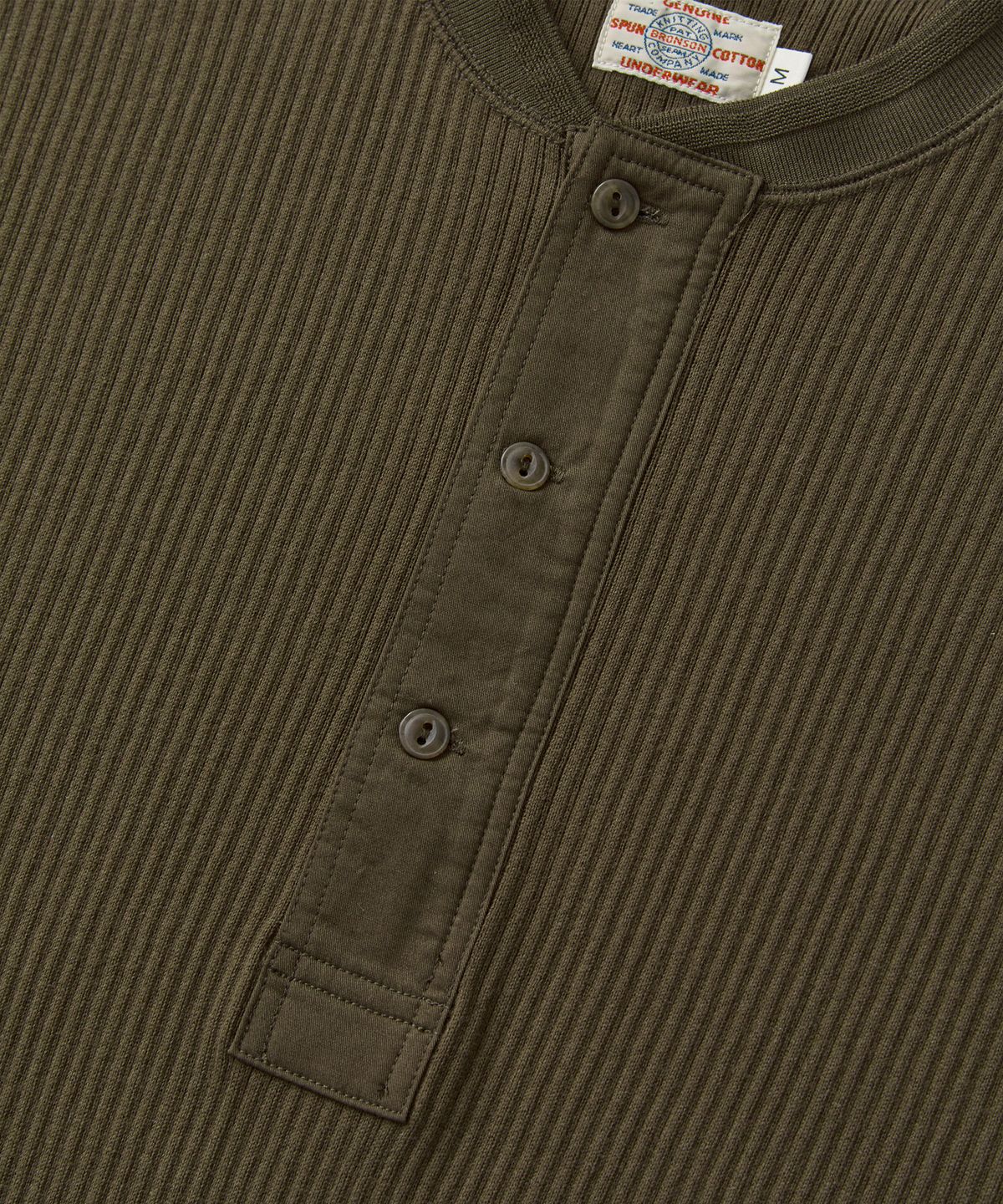브론슨(BRONSON) Ribbed Long Sleeve Henley Shirt Olive Brown