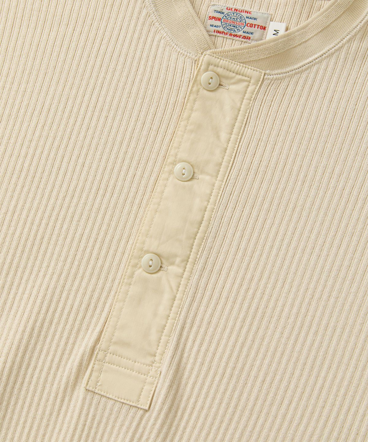 브론슨(BRONSON) Ribbed Long Sleeve Henley Shirt Apricot