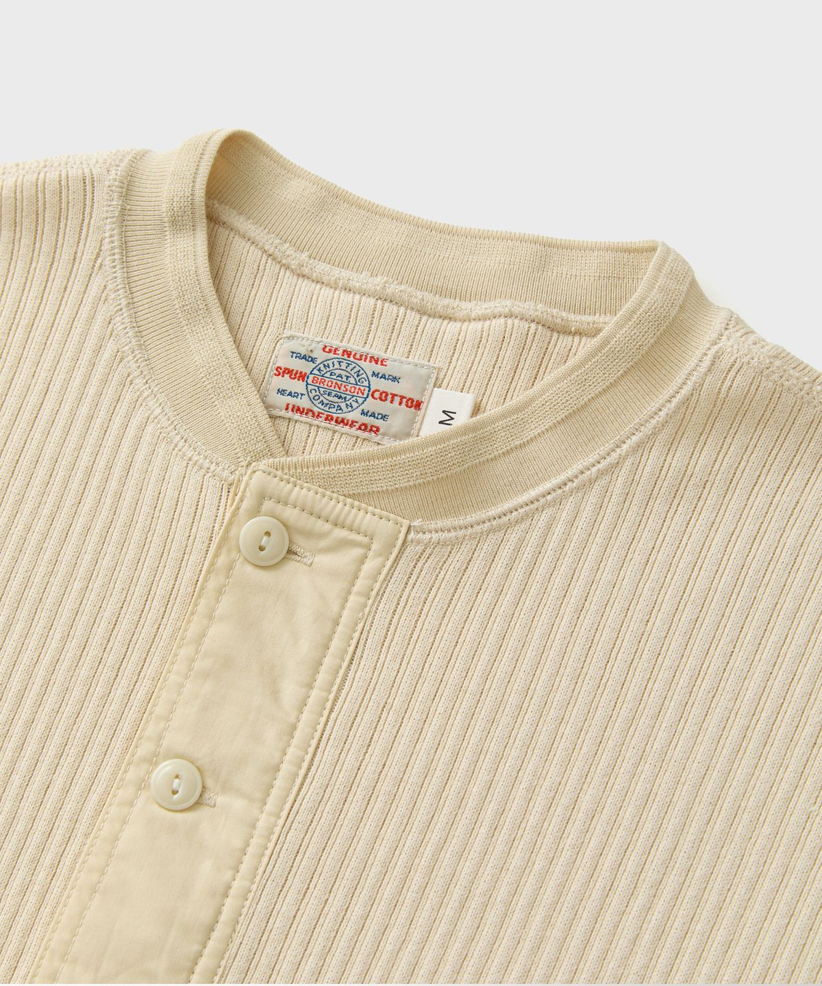 브론슨(BRONSON) Ribbed Long Sleeve Henley Shirt Apricot