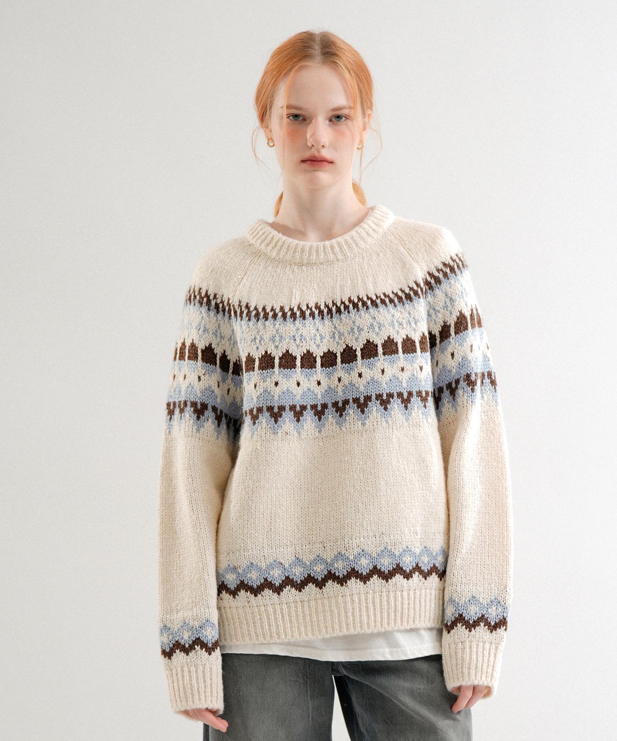 블레티(VLETI) Wool Jacquard Round Knit (Cream)