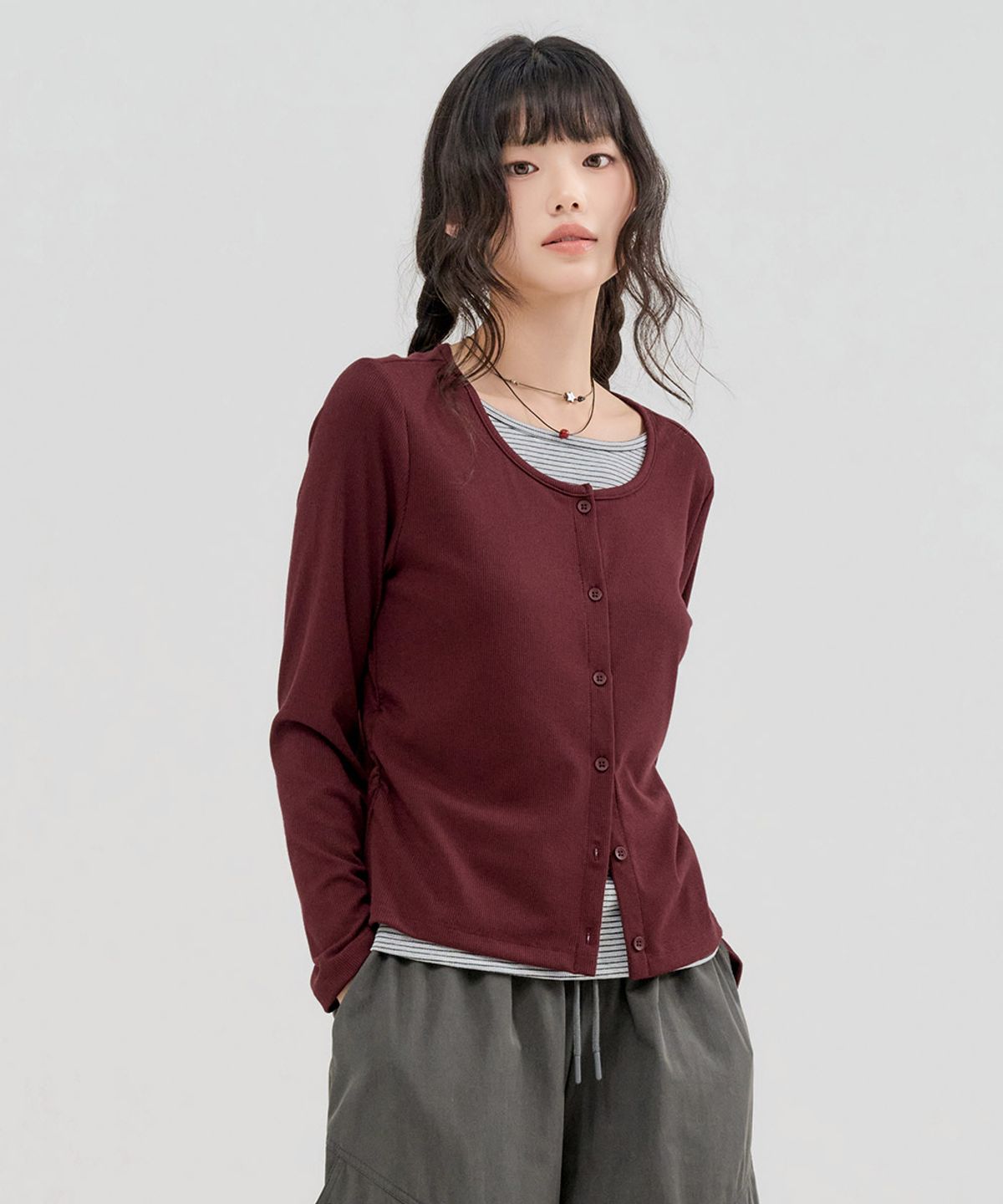체이스컬트(CHASECULT) 여성 골지 레이어드 티셔츠-FERG5167B0R