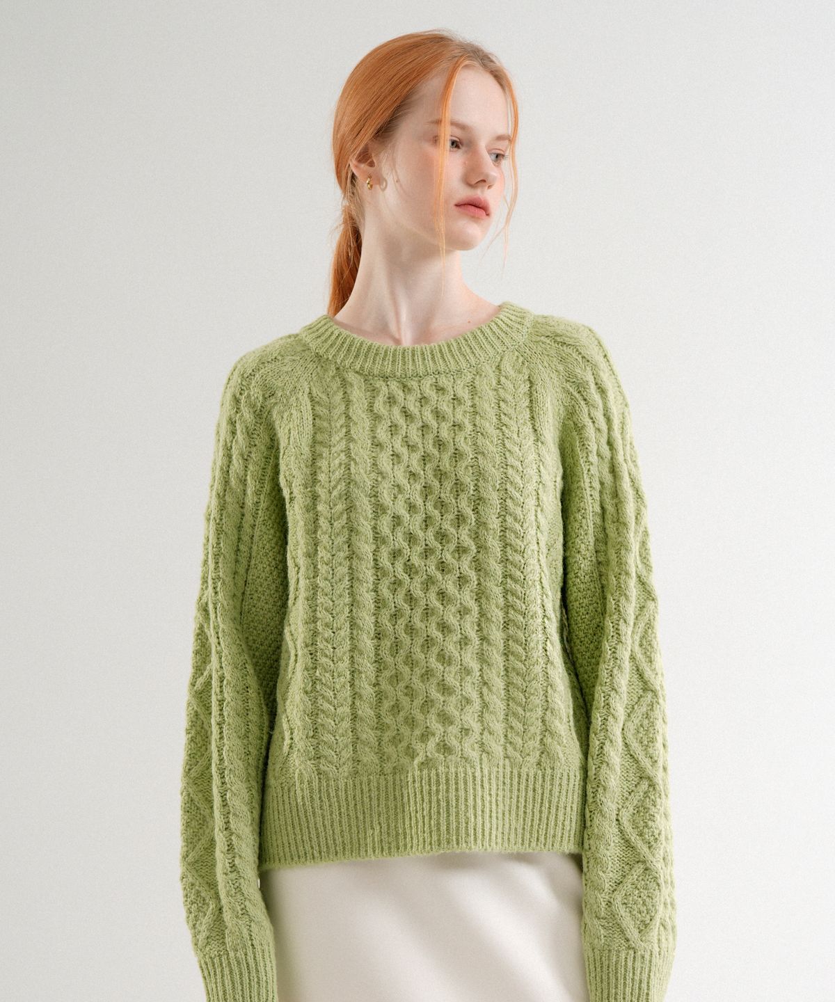 블레티(VLETI) Cable Wool Round Knit (Yellow_green)