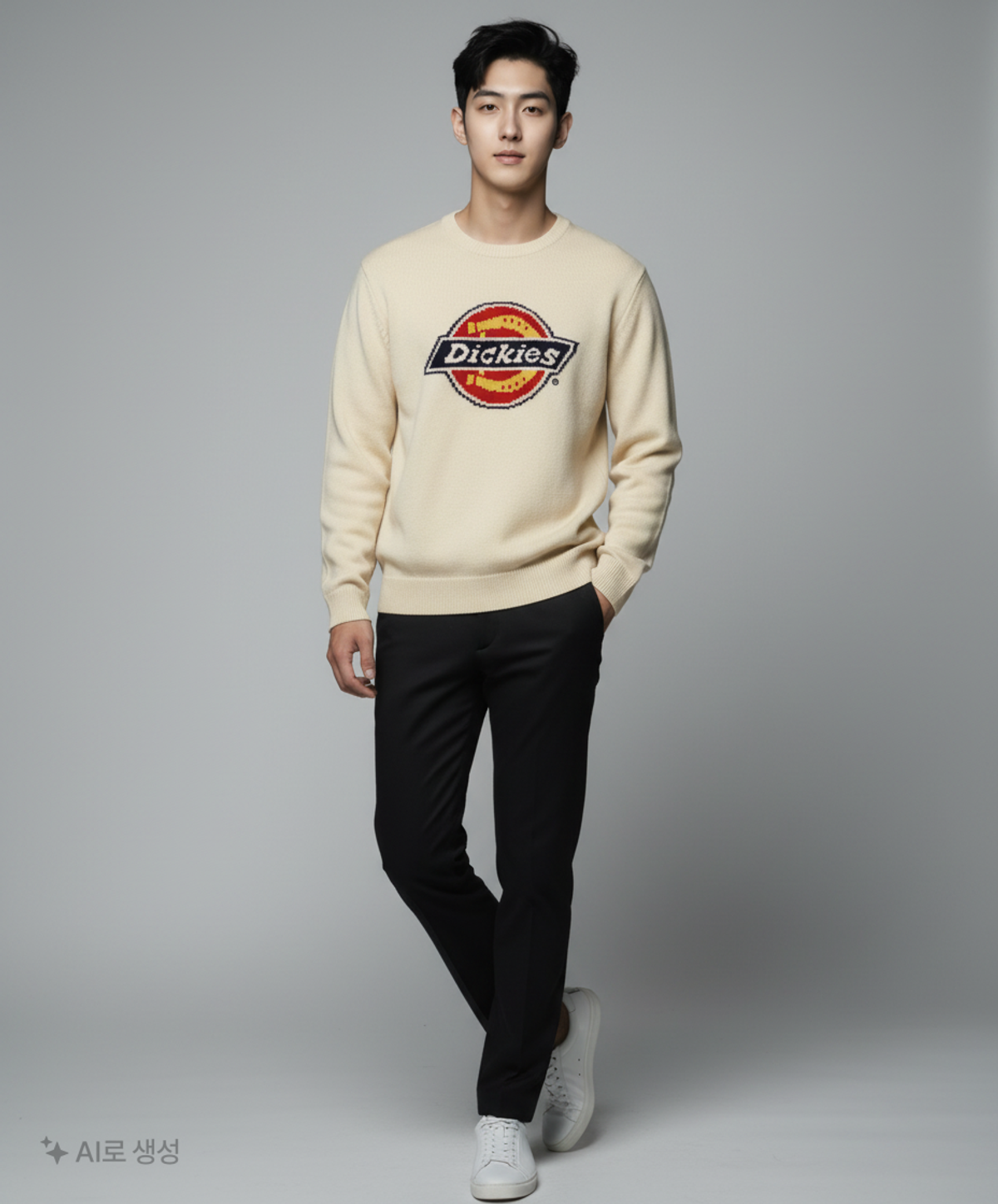디키즈(DICKIES) 트리 로고 풀오버 니트 Cream L