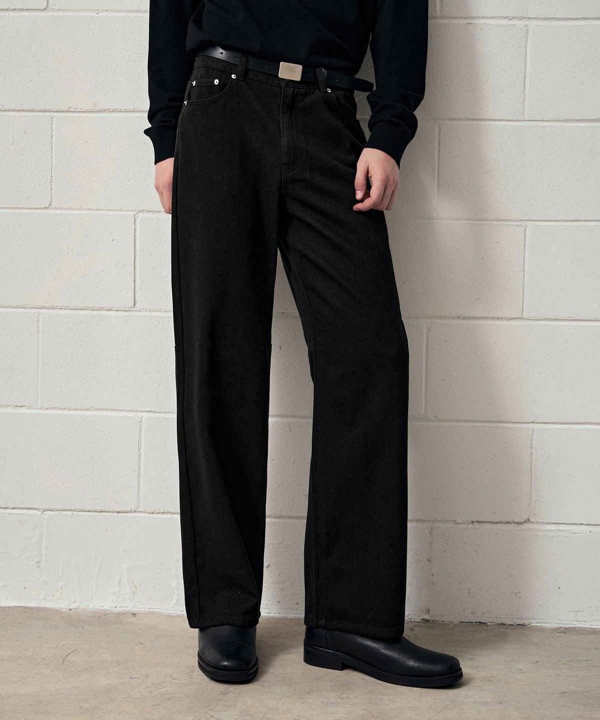 드로우핏(DRAW FIT) 하인드 로우컷 루즈 스트레이트 워싱 팬츠 [BLACK]