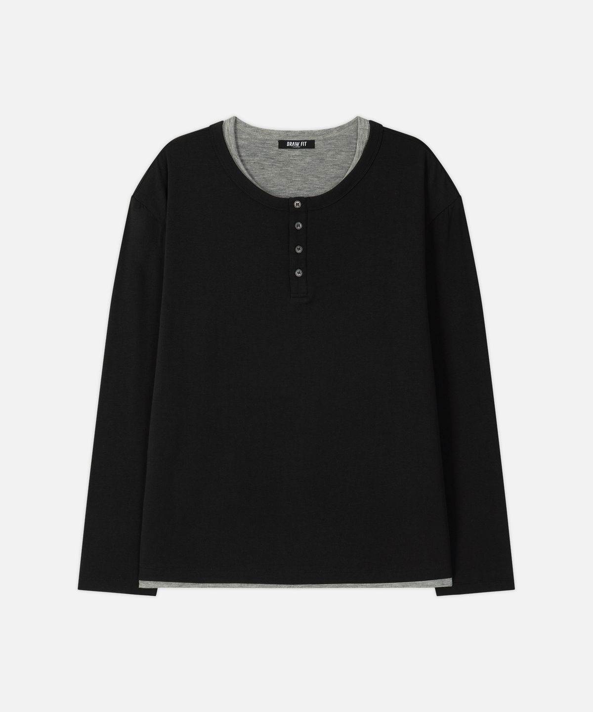 드로우핏(DRAW FIT) 레이어드 헨리넥 롱슬리브 티셔츠 [BLACK]
